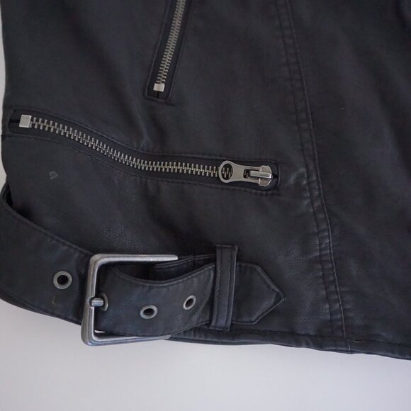 Free People We The Free Rebel Black Faux Leather Zip Moto Biker Jacket Xl - Picture 7 of 16